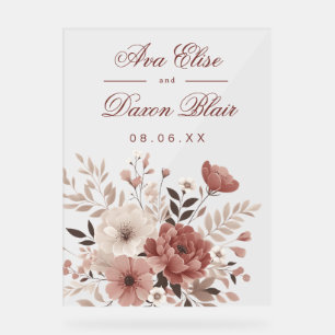 Blush & Dusty Rose Floral Wedding Acrylic Sign