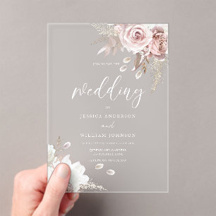 Blush & Dusty Rose Floral Wedding Frosted Acrylic Invitations