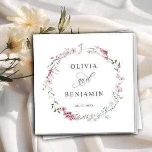 Blush Dusty Rose Pink Wild Meadow Flowers Wedding Napkin