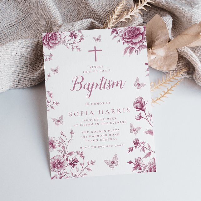 Blush & Dusty Rose Vintage Enchanted Baptism Invitation (Creator Uploaded)