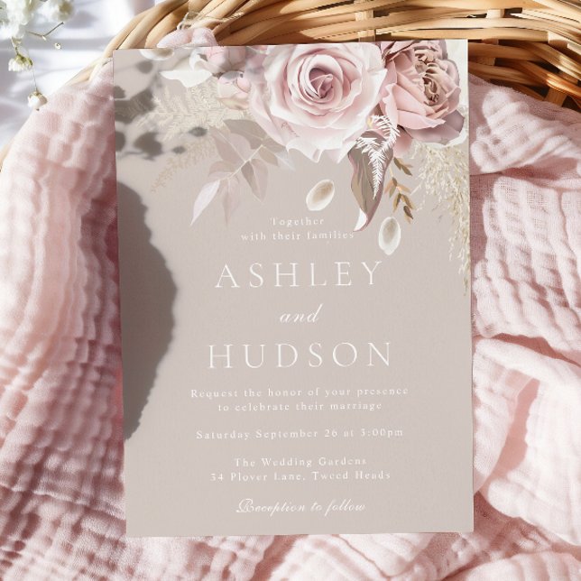 Blush & Dusty Roses Elegant Wedding Invitation (Creator Uploaded)