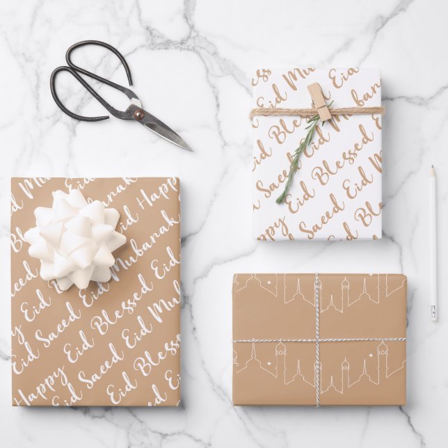Blush Eid Calligraphy Masjid Pattern Design Wrapping Paper Sheet (Front)