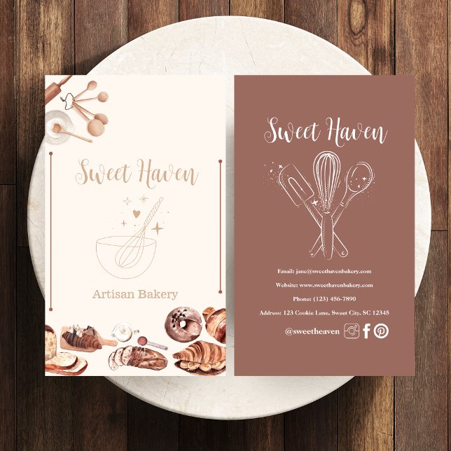 Blush Elegant Minimalist Cooking Utensil Bakery Business Card (Creator Uploaded)