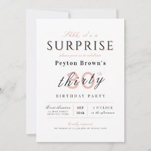 Blush elegant modern classy surprise 30th birthday invitation