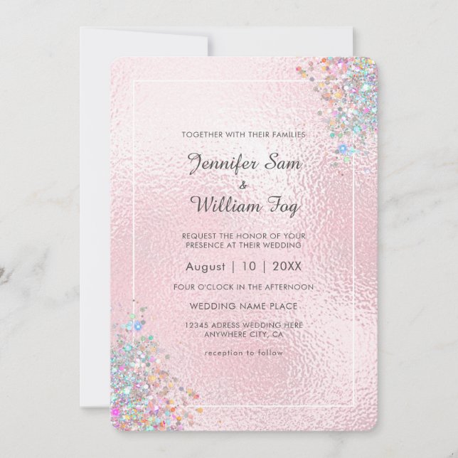 Blush Elegant Modern Holographic Glitter Metallic Invitation (Front)