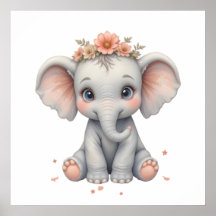 Blush Elephant Baby Room Poster – Animal Nursery 