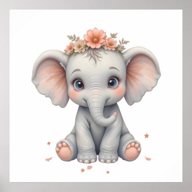 Blush Elephant Baby Room Poster – Animal Nursery  (Front)
