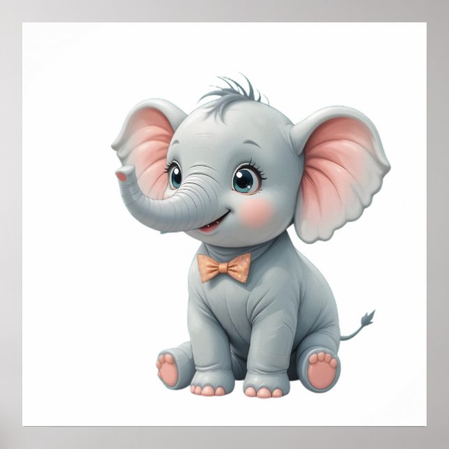 Blush Elephant Baby Room Poster – Animal Nursery  (Front)