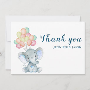 Blush Elephant  Boy Baby Shower Thank You Card