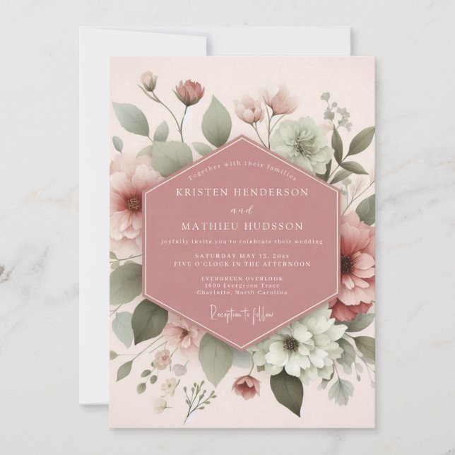Blush Ethereal Bloom Wedding Invitation (Front)
