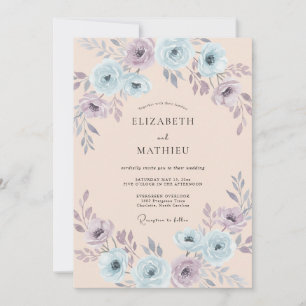 Blush Ethereal Light Blue Floral Wedding Invitation