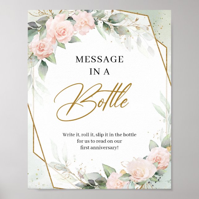 Blush eucalyptus and gold Message in a Bottle Poster (Front)