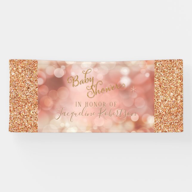 Blush Fairy Lights Rose Gold Glitter Baby Shower Banner (Horizontal)