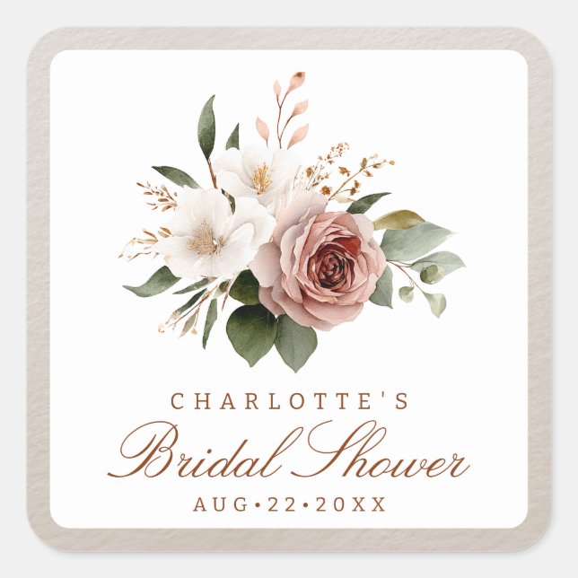 Blush Fall Floral Bridal Shower Favour Sticker (Front)