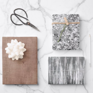 Blush Faux Linen (linen look) Silver Glitter Wrapping Paper Sheet