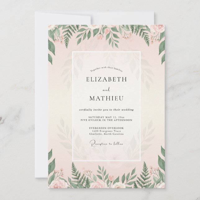 Blush Fern Foliage Wedding Invitation (Front)