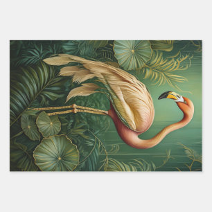 Blush Flamingo Elegance, Tropical Pink Feathers Wrapping Paper Sheet