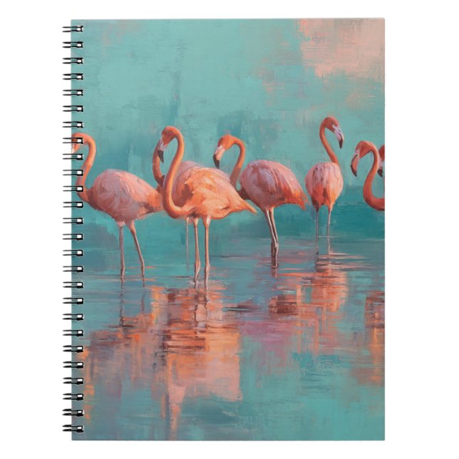 Blush Flamingos Aqua Reflection Art Notebook (Front)