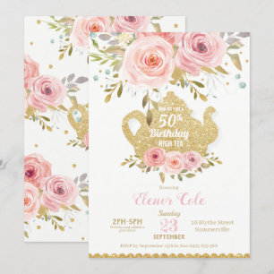 Blush Floral 50th Birthday High Tea Party ANY AGE Invitation