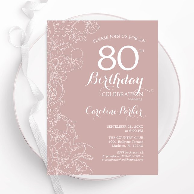 Blush Floral 80th Birthday Party Invitation (Creator Uploaded)