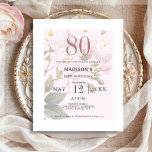 Blush Floral | 80th Budget Birthday Invitation<br><div class="desc">Looking for an elegant and affordable way to invite your loved ones to your upcoming birthday celebration? Look no further than this customisable blush pink floral birthday invitation! Printed on paper, this invitation features a delicate blush pink flower design that is both stylish and understated. Perfect for any age and...</div>