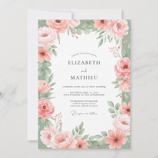 Blush Floral Aesthetic Wedding Invitation (Front)