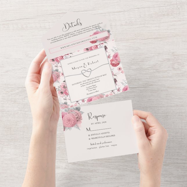 Blush Floral All-in-One Wedding Invite (Tearaway)
