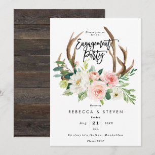 blush floral antlers engagement party invitation