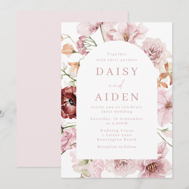 Blush Floral Arch Elegant Wedding Invitation (Front/Back)