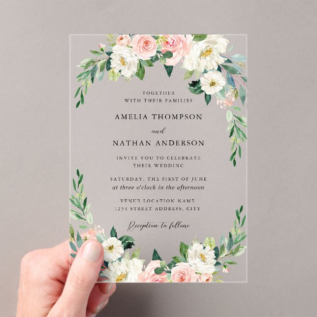 Blush Floral Arch Rustic Wedding Acrylic Invitations (Insitu (Handheld))