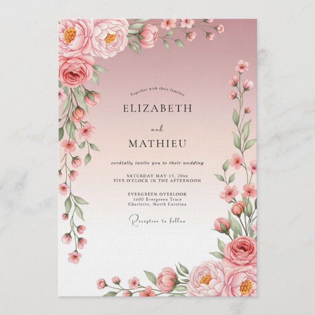 Blush Floral Artistic Romance Wedding Invitation (Front)