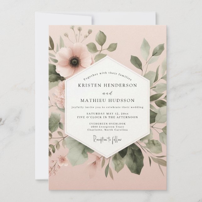 Blush Floral Autumn Romance Wedding Invitation (Front)