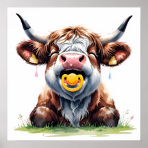 Blush Floral Baby Highland Cow Poster
