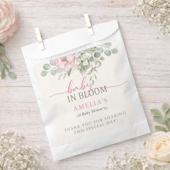 Blush Floral Baby in Bloom Baby Girl Shower  Favour Bags (Blush Floral Baby in Bloom Baby Girl Shower Favor)