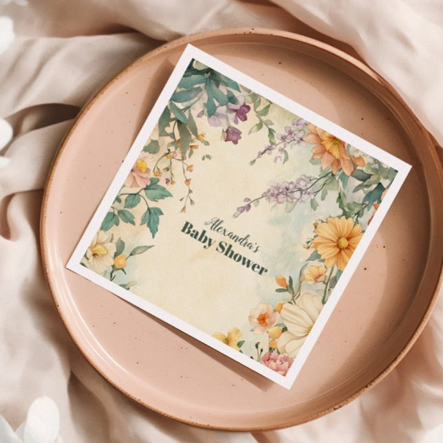 Blush Floral Baby in Bloom Baby Shower Napkin (Creator Uploaded)