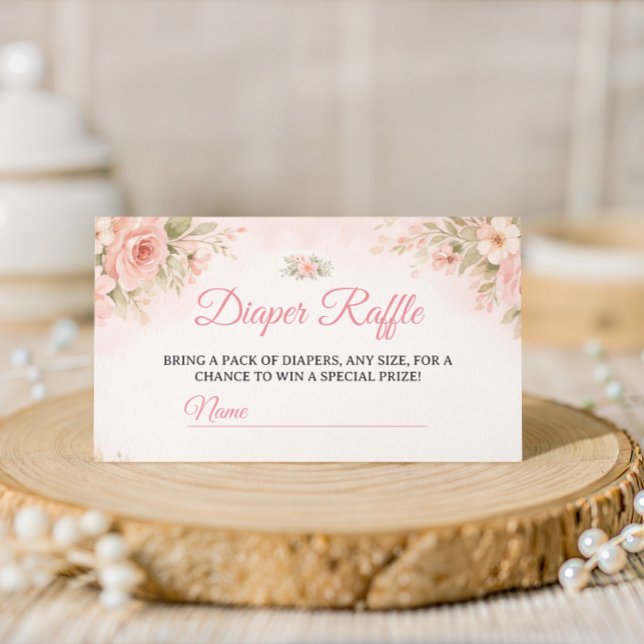 Blush Floral Baby in Bloom Diaper Raffle Enclosure Card (Creator Uploaded)