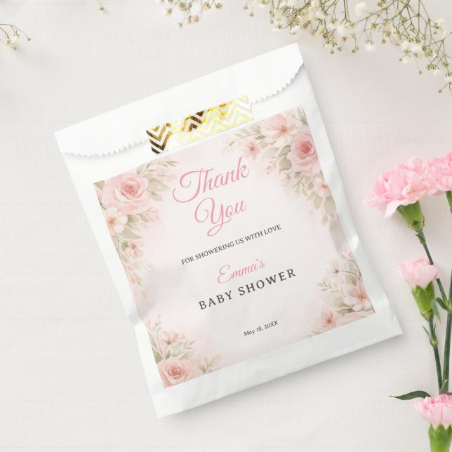 Blush Floral Baby in Bloom Thank You Favour Bags (Sealed)