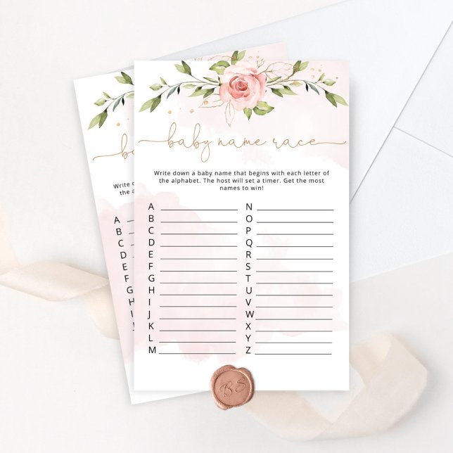 Blush floral baby name race baby shower game (Creator Uploaded)