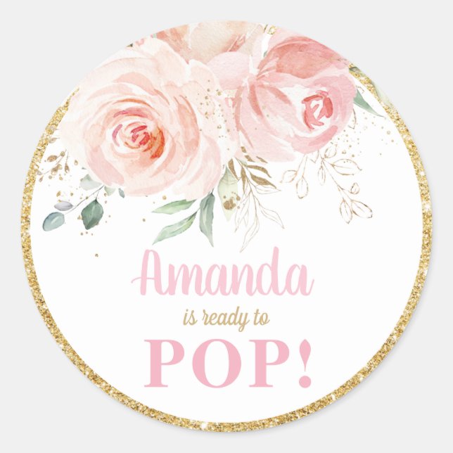 Blush Floral Baby Shower About Ready to Pop Favour Classic Round Sticker (Front)