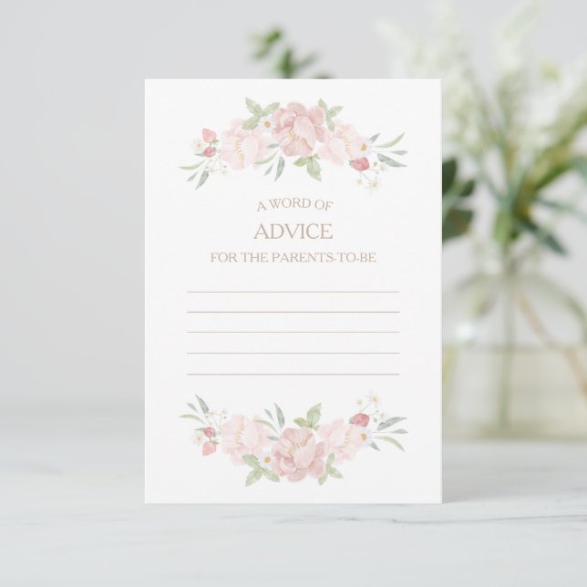 Blush Floral Baby Shower Advice Card (Standing Front)