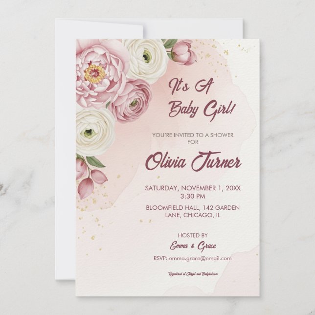 Blush Floral Baby Shower Invitation with Elegance (Front)