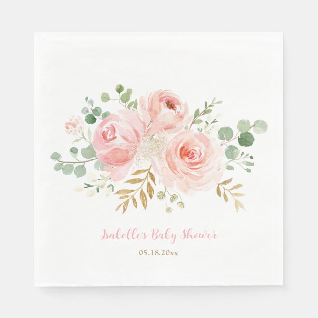 Blush Floral Baby Shower Personalised Napkins (Front)