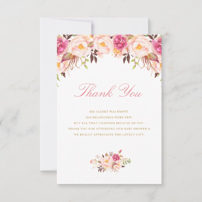 blush floral baby shower thank you card (Front)