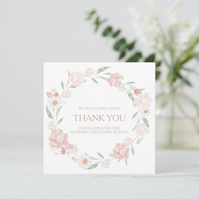Blush Floral Baby Shower Thank You Card (Standing Front)