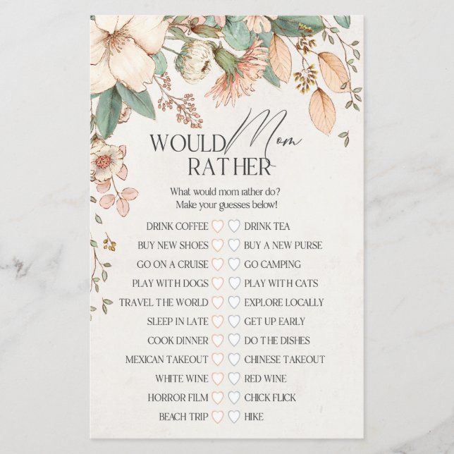 blush floral baby shower would mum rather game  (Front)