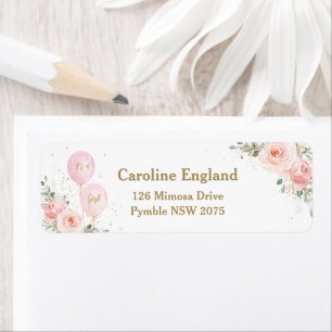 Blush Floral Balloons Baby Shower Return Address