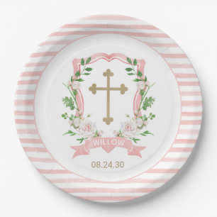 Blush Floral Baptism Paper Plate