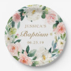 Blush Floral Baptism Paper Plate