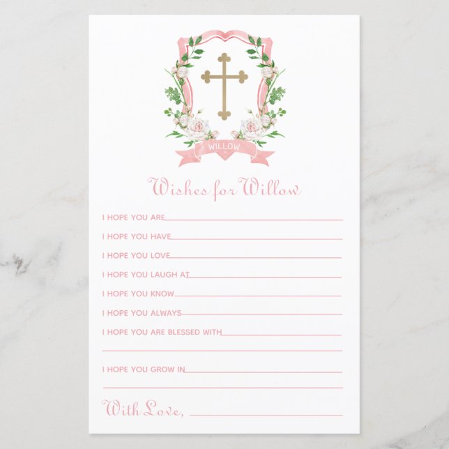 Blush Floral Baptism Wishes For Baby (Front)