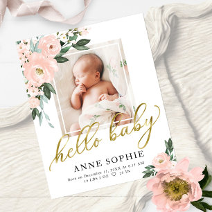 Blush Floral Birth Announcement Thank You Card